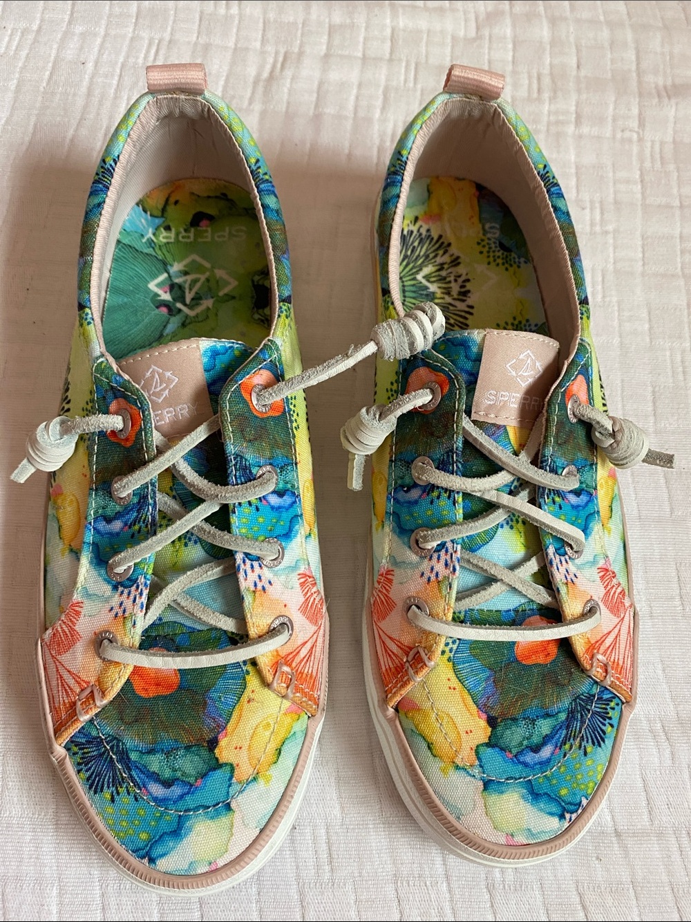 SPERRY Floral Canvas Sneakers in Blue, Green & Peach